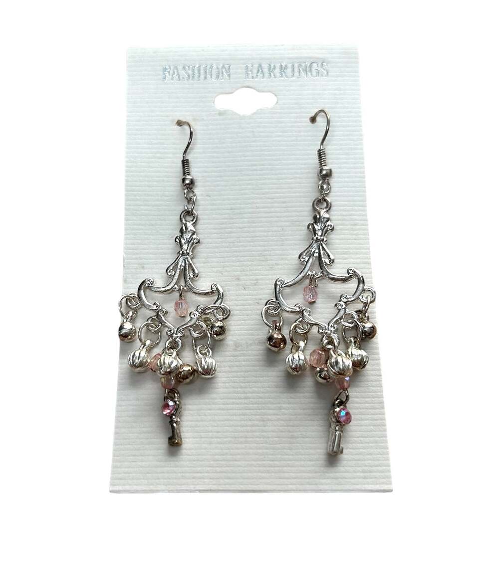 NEW Fashion Earrings Silver Tone Chandelier Pierced Earrings Pink Crystals